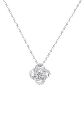 Classic Silver Crystal Knot Pendant Necklace - White Gold